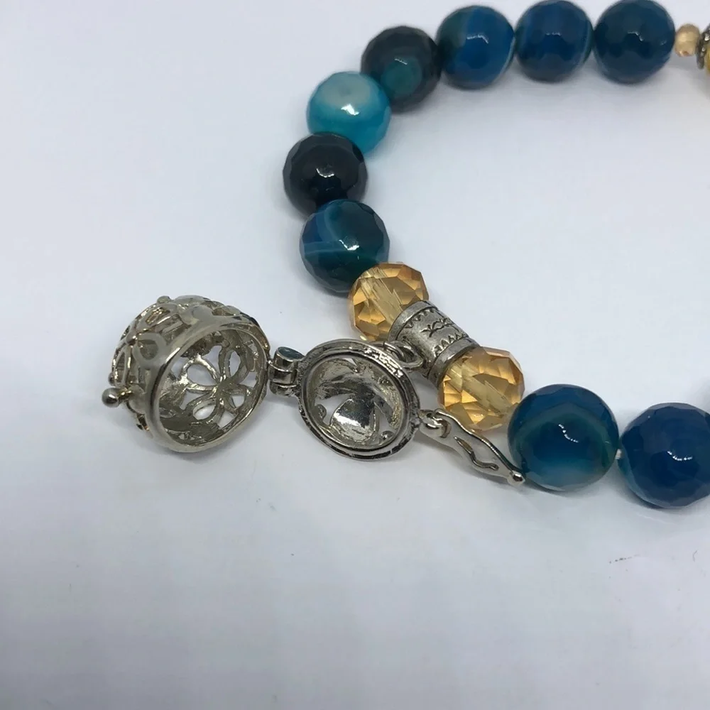 ARTISAN handcrafted blue agate beads art glass bead and locket charm